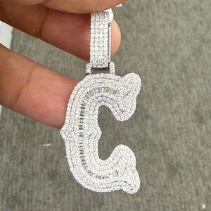 925 Sterling silver moissanite Diamond later C pendant